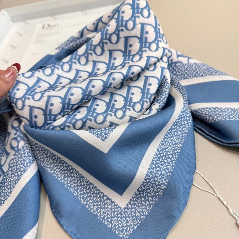 Dior Silk Scarf Classic Oblique Monogram Blue‑White